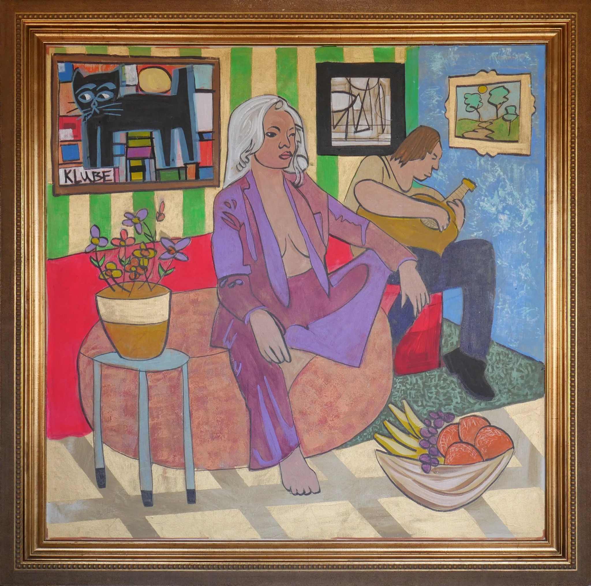 Painting by Karl Lubbering depicting a woman with her instrument.
