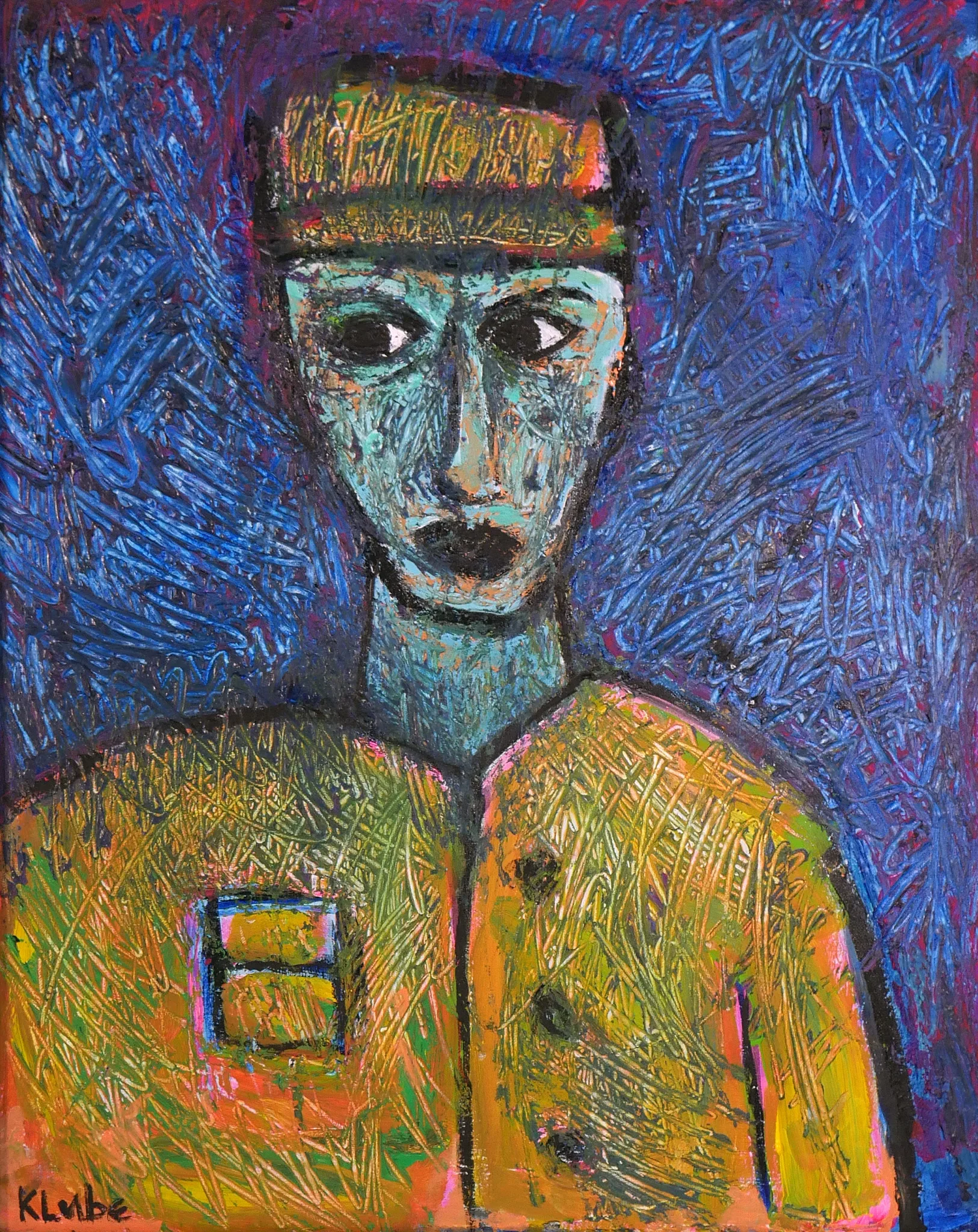 Painting by Karl Lubbering depicting a standing man in a heavy coat.