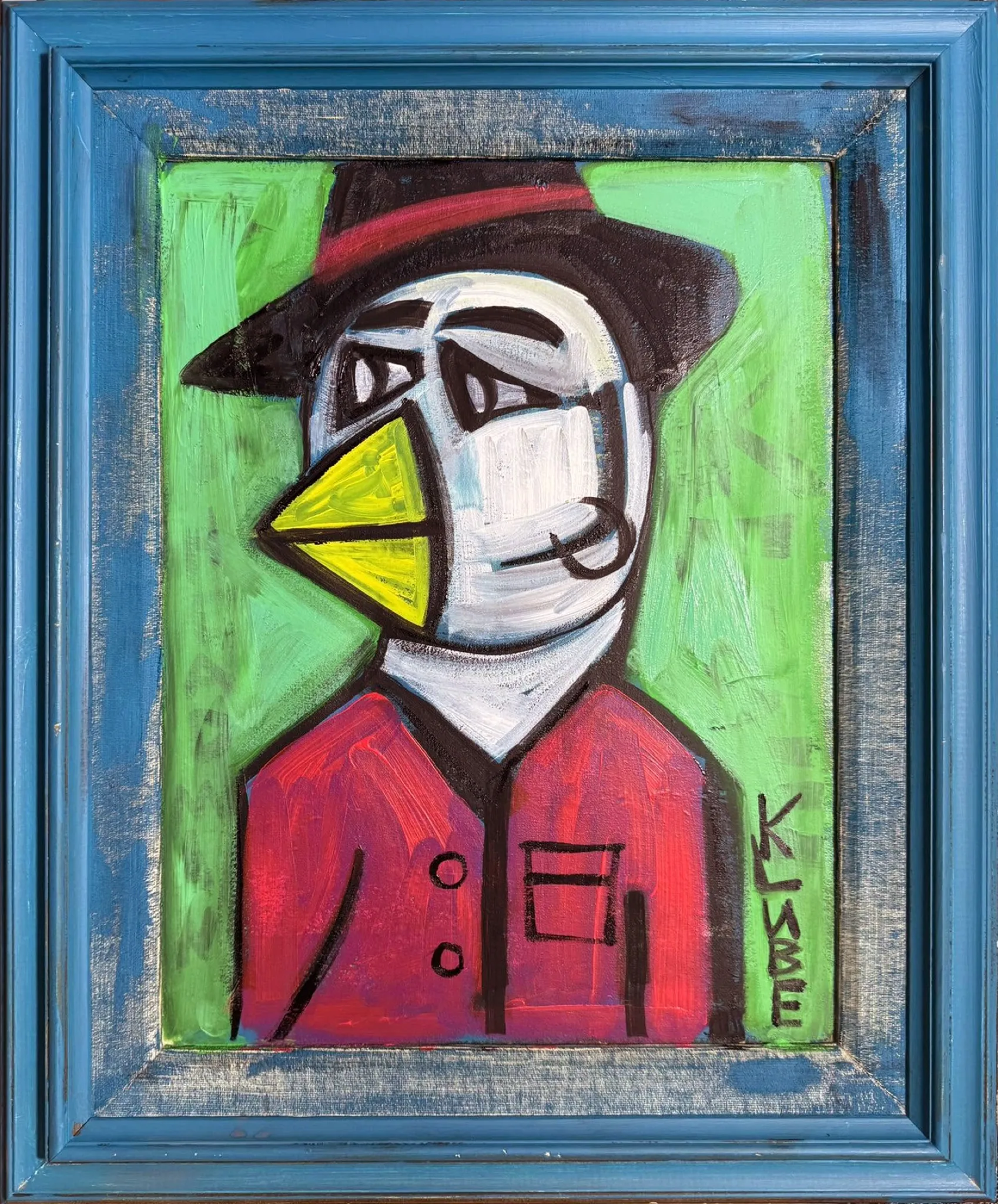 Painting by Karl Lubbering depicting a hatted man with a chicken.