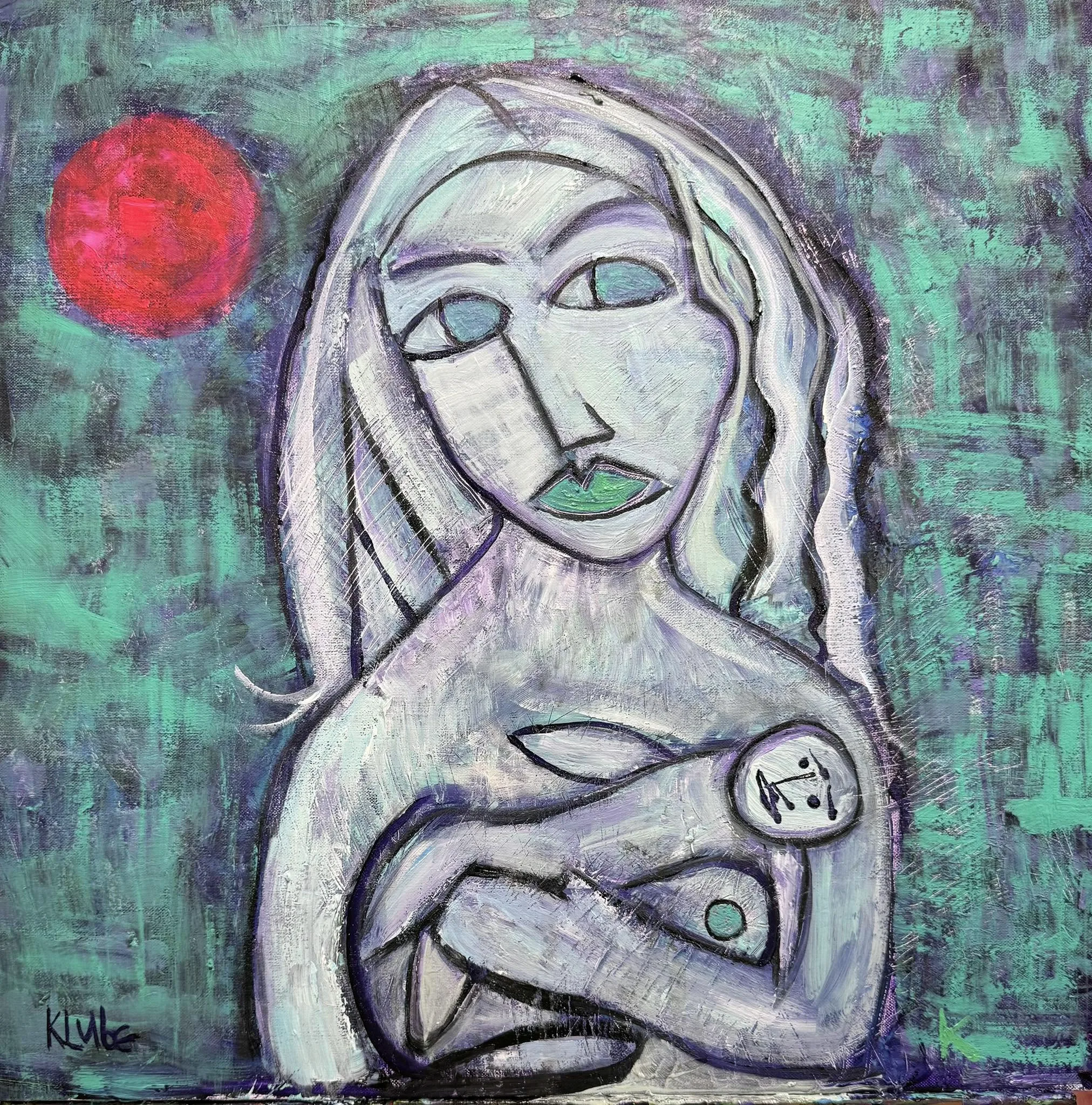 Painting by Karl Lubbering depicting a girl holding a doll.
