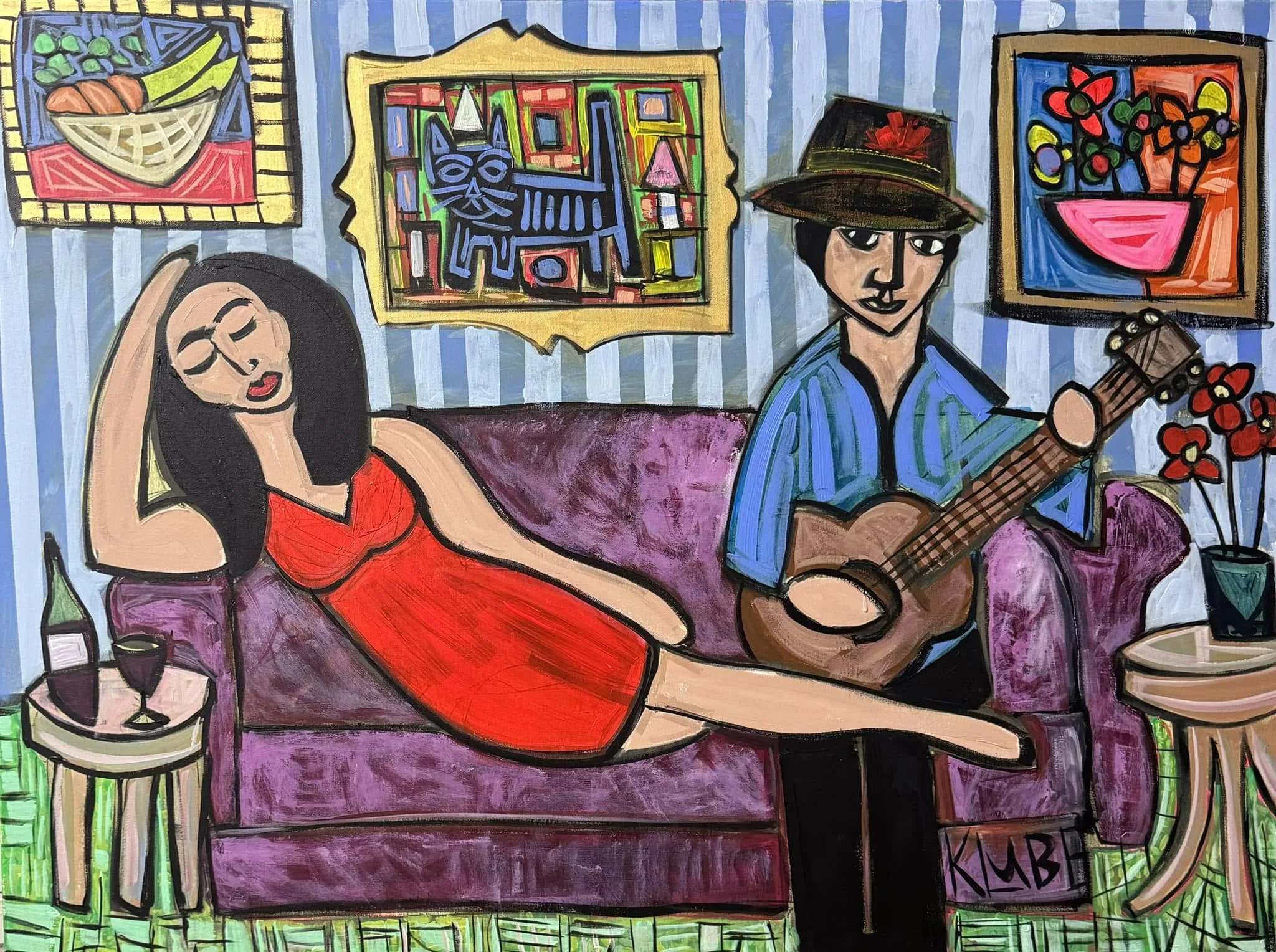 Painting by Karl Lubbering depicting two figures sharing a guitar.